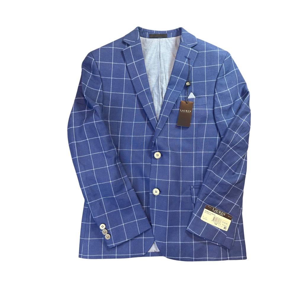 Lauren Ralph Lauren Boys Bloxbury Windowpane Blazer Navy Blue 16R BXBU11VT0013